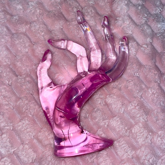 Pink Hand Ring Holder Retro Maximalism Decor Hippie Eclectic Girly Stand Jewelry - Picture 1 of 3